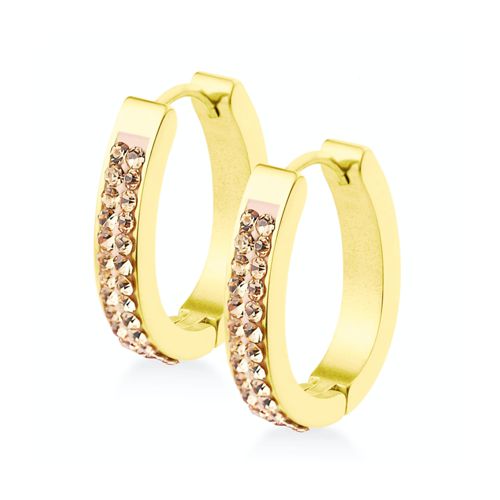 Oval Yellow Gold plated Steel Huggies with Champagne Crystals [STL5025]